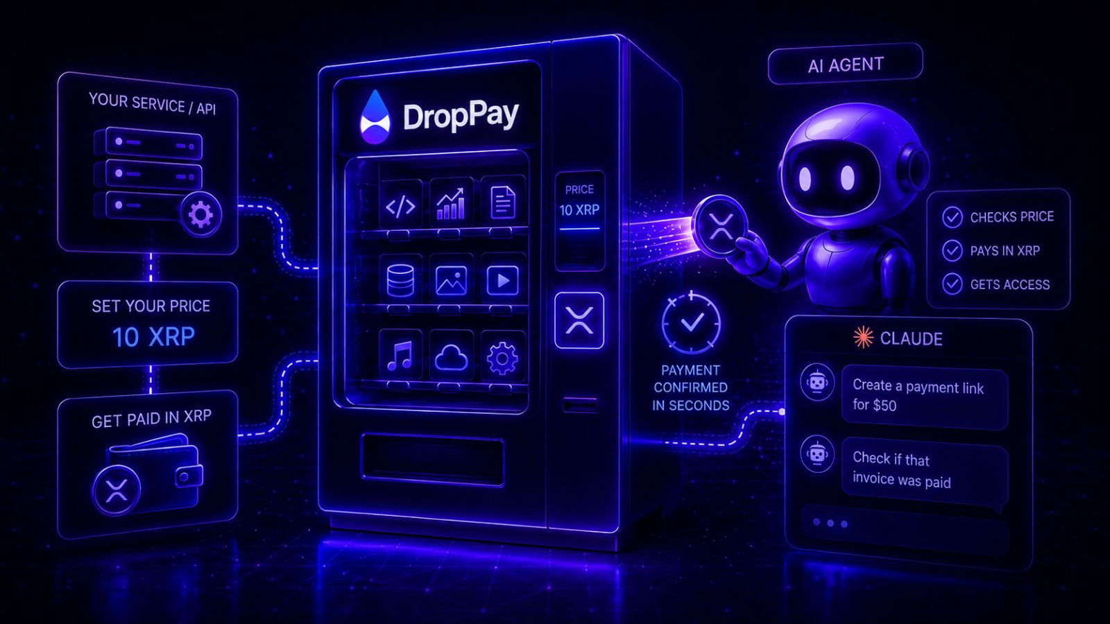 DropPay service with agent payments and Claude MCP integration